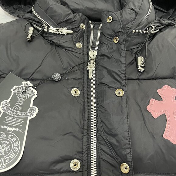 Chrome Hearts Black Down Jacket With Pink Cross Patch - Picture 4 of 13